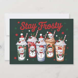 Tarjeta Festiva Café con Hielo Permanece Helado Navideño Muñeco de