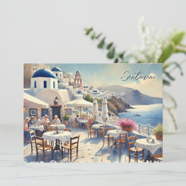 Tarjeta Festiva Cafe de Santorini (Anverso de pie)