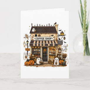 Tarjeta Festiva Café Embrujado Brew Boo Halloween Café Vintage