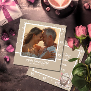 Tarjeta Festiva Café romántico y corazón blanco con foto/mensaje
