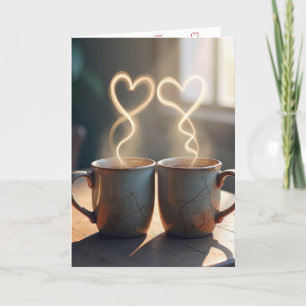 Tarjeta Festiva Café Vintage Con Corazones Steamy