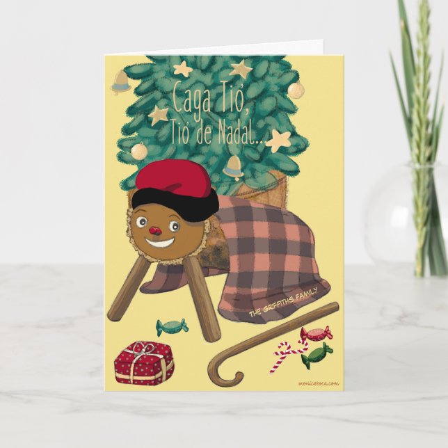 Tarjeta Festiva Caga-Tió, un personaje catalán gracioso. ¡Personal (Anverso)