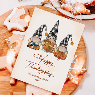 Tarjeta Festiva Caída Calabaza Gnomes Feliz Acción de Gracias