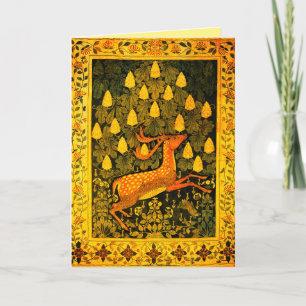 Tarjeta Festiva CAÍDA DE DEER,FLORES Navidades DE ÁRBOLES DE CHEST