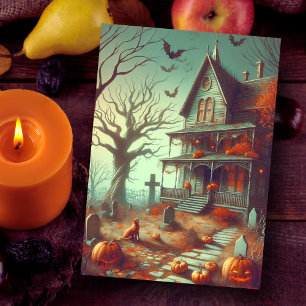 Tarjeta Festiva Caída de la Casa de Halloween de época