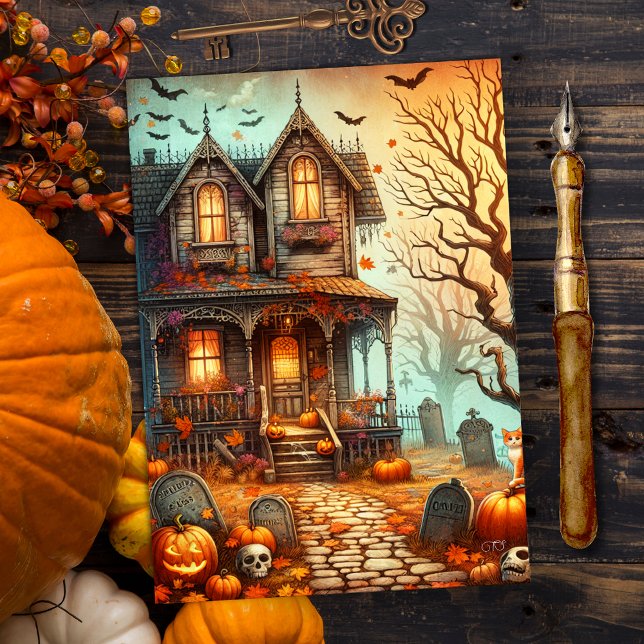 Tarjeta Festiva Caída de la Casa de Halloween de época (Subido por el creador)
