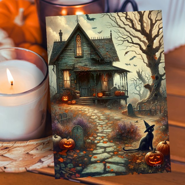 Tarjeta Festiva Caída de la Casa de Halloween de época (Subido por el creador)