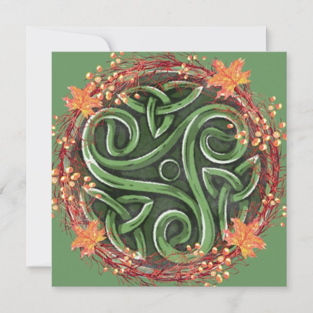 Tarjeta Festiva Caída Equinox Mabon Celtic Triskelion Harvest (Anverso)