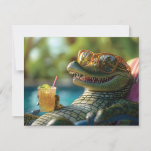 Tarjeta Festiva Caimán disfrutando de un cóctel junto a la piscina