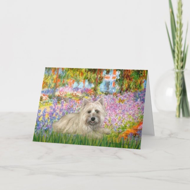 Tarjeta Festiva Cairn Terrier 4 - Jardín (Anverso)