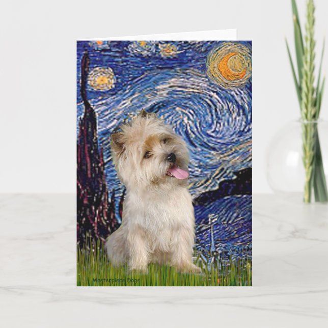 Tarjeta Festiva Cairn Terrier 9 - Noche estrellada (Anverso)