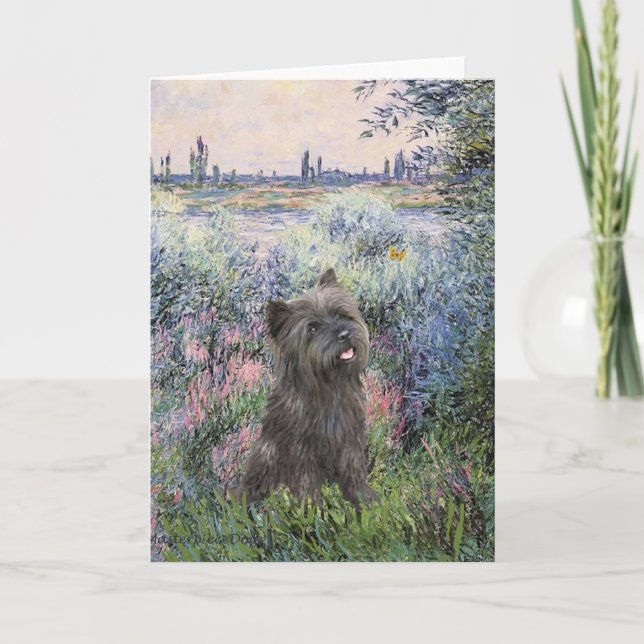 Tarjeta Festiva Cairn Terrier (Brindle 21) - Por el Sena (Anverso)