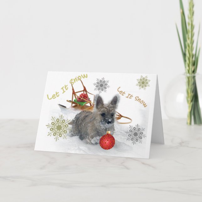 Tarjeta Festiva Cairn Terrier Deja Que Las Cartas De La Nieve (Anverso)