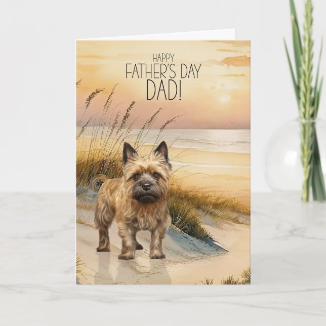 Tarjeta Festiva Cairn Terrier Dog Sunset Beach Father's Day (Anverso)