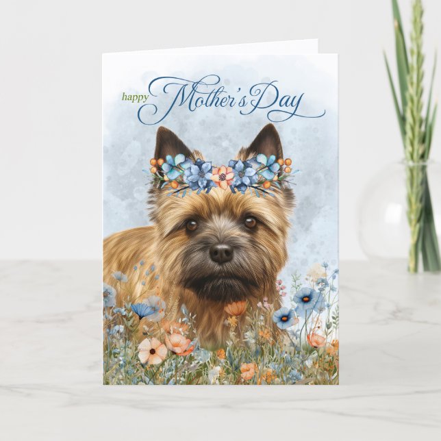 Tarjeta Festiva Cairn Terrier Dog Wildflowers Mother's Day (Anverso)