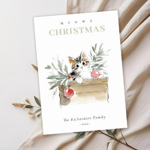 Tarjeta Festiva Caja de gato moderna y adorable de acuarela Meowy