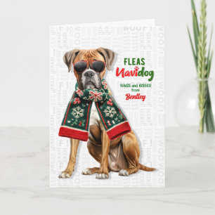 Tarjeta Festiva Caja de perro Boxer lindo Navidog divertido con pu