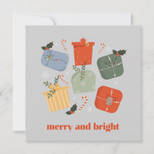 Tarjeta Festiva Caja de regalo para Navidades merry y brillantes