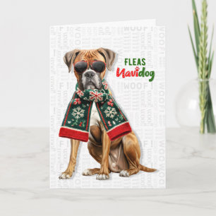 Tarjeta Festiva Caja linda Boxer Perro Divertido Pulgas Navidog Na