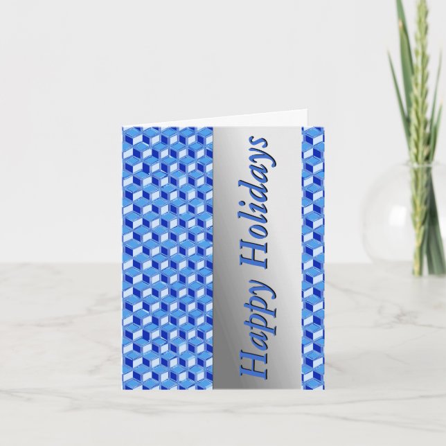 Tarjeta Festiva Cajas cromadas 3d - azul cobalto (Anverso)