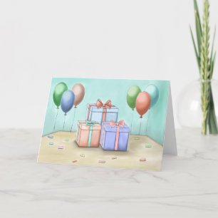 Tarjeta Festiva cajas de regalo con globos