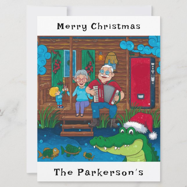 Tarjeta Festiva Cajun Alligator se va Navidades (Anverso)