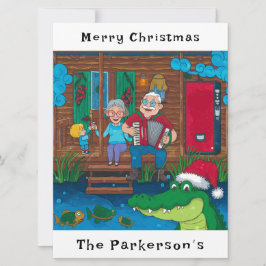 Tarjeta Festiva Cajun Alligator se va Navidades