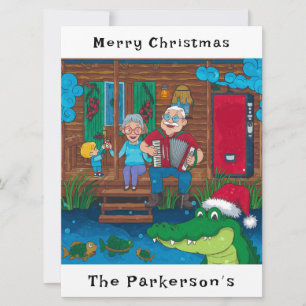 Tarjeta Festiva Cajun Alligator se va Navidades