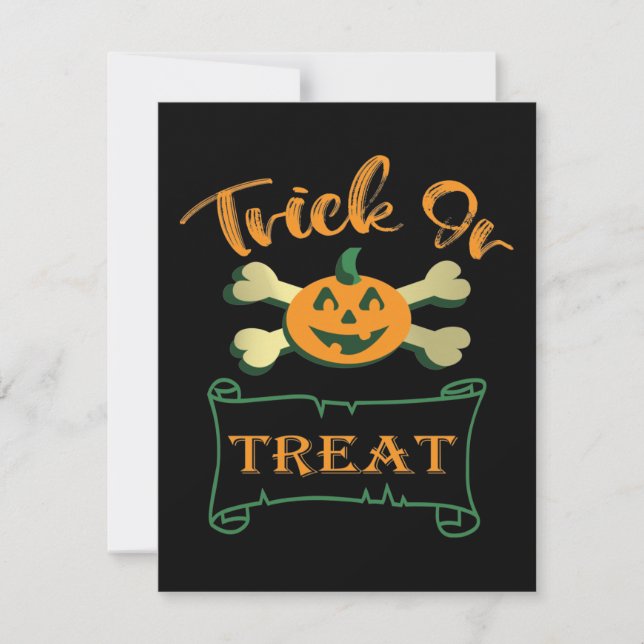 Tarjeta Festiva Calabaza de Halloween con truco o tratar cruces (Anverso)
