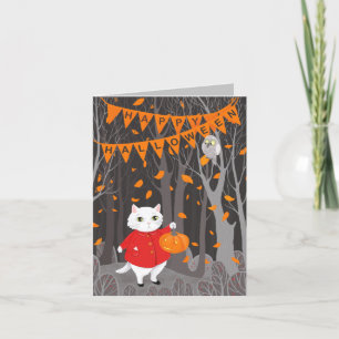 Tarjeta Festiva Calabaza de Halloween de felina y calabaza de cala
