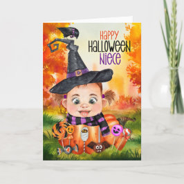 Tarjeta Festiva Calabaza de Halloween de Niece Little Witch and Ra