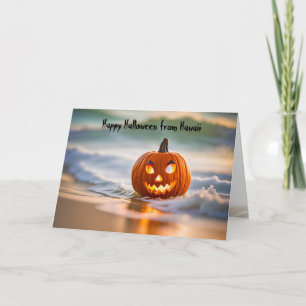 Tarjeta Festiva Calabaza de Halloween en la playa