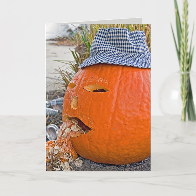 Tarjeta Festiva Calabaza de Halloween Enferma (Anverso)