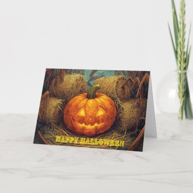 Tarjeta Festiva Calabaza de Halloween luminosa (Anverso)