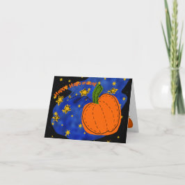 Tarjeta Festiva Calabaza de Halloween naranja cielo estrellado azu