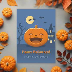 Tarjeta Festiva Calabaza de Halloween sonriente de Familia