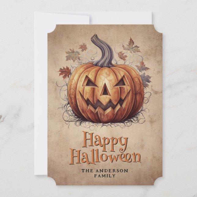 Tarjeta Festiva Calabaza de Halloween vieja (Anverso)
