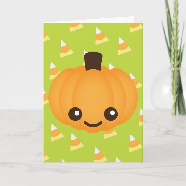 Tarjeta Festiva Calabaza de Kawaii (Anverso)