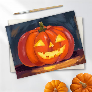 Tarjeta Festiva Calabaza de linterna de Halloween acuarela