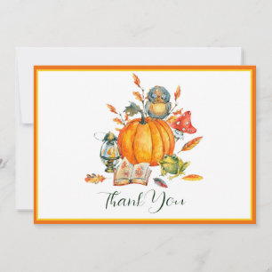Tarjeta Festiva Calabaza de otoño búho y rana