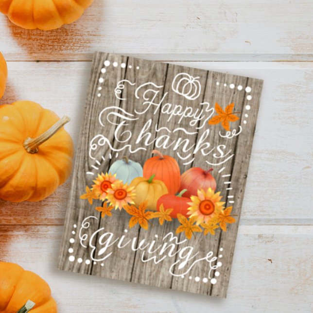 Tarjeta Festiva Calabaza de otoño ceniza pino (Cozy country thanksgiving card)