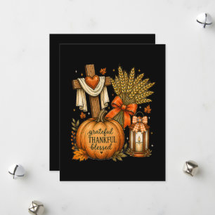 Tarjeta Festiva Calabaza de Otoño Cristiano Agradecido Agradecida