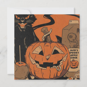 Tarjeta Festiva Calabaza espeluznante de Halloween vintage