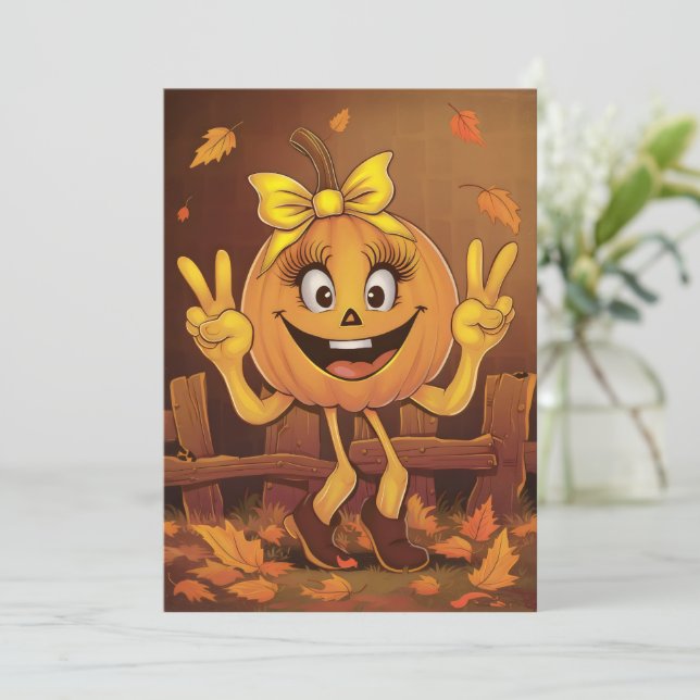 Tarjeta Festiva Calabaza feliz. (Anverso de pie)