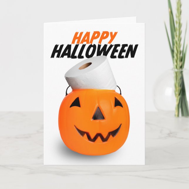 Tarjeta Festiva Calabaza feliz de Halloween con humor de papel hig (Anverso)