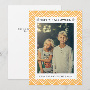 Tarjeta Festiva Calabaza Linda Chevron Feliz Halloween Foto Famili