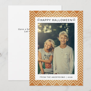 Tarjeta Festiva Calabaza Linda Chevron Feliz Halloween Foto Famili
