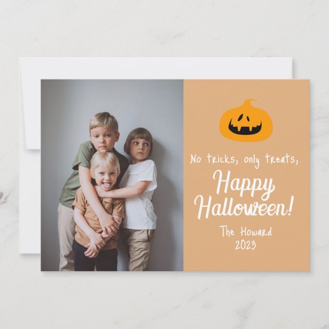 Tarjeta Festiva calabaza linterna Foto Feliz Halloween (Anverso)