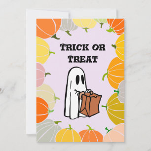 Tarjeta Festiva Calabaza Naranja TRUCO o REGAÑO Fantasma de Hall