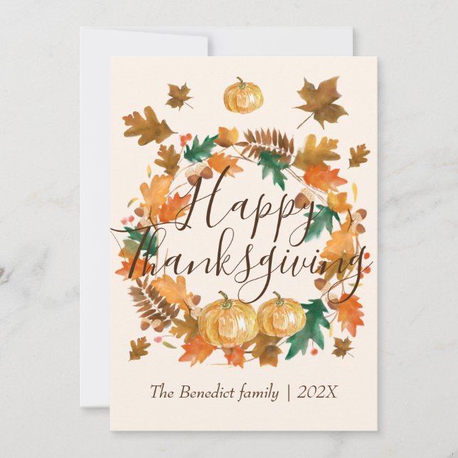 Tarjeta Festiva Calabaza otoño otoño deja feliz día de gracias (Anverso)